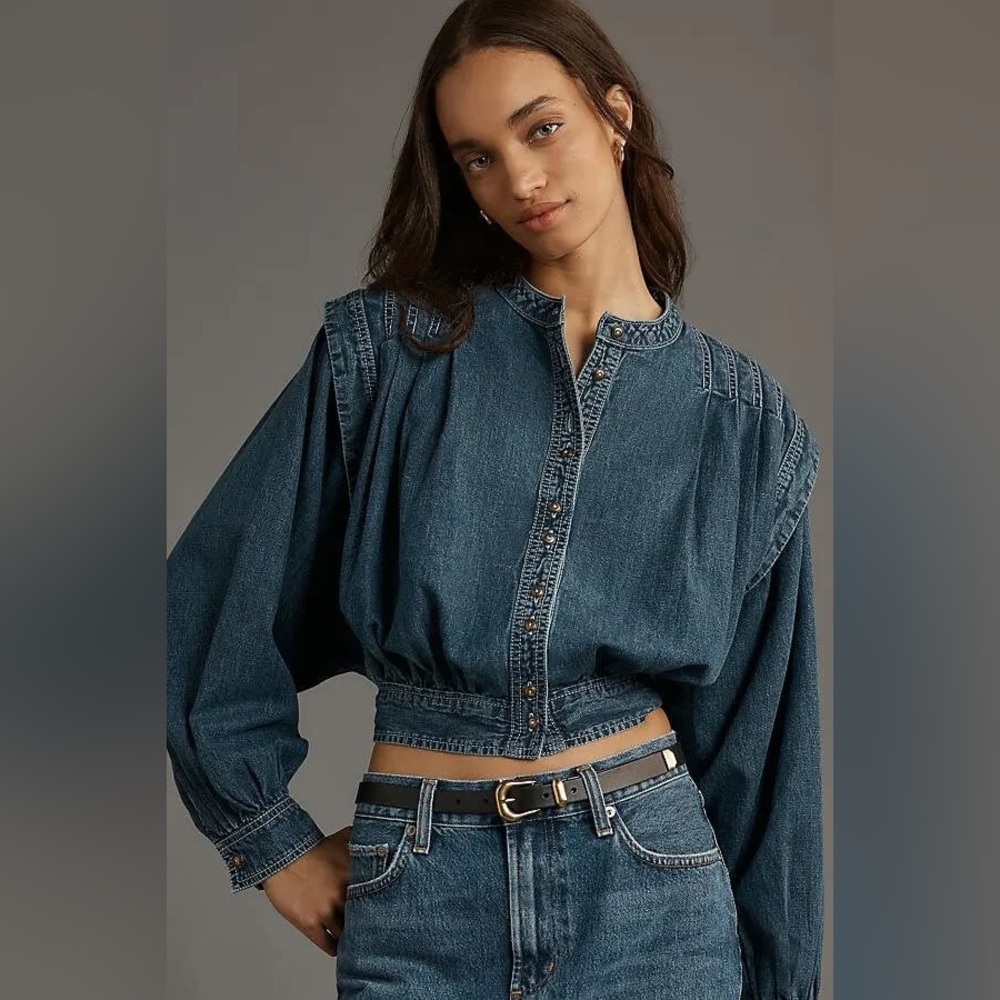Pilcro Denim Poet Sleeve Button-Down Blouse